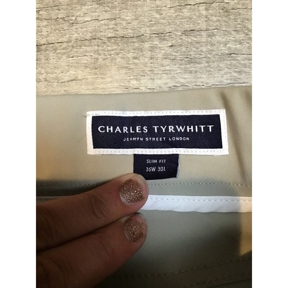 Charles Tyrwhitt Men's Limestone Performance Slim 5 Pocket Trouser Size 36W NWT